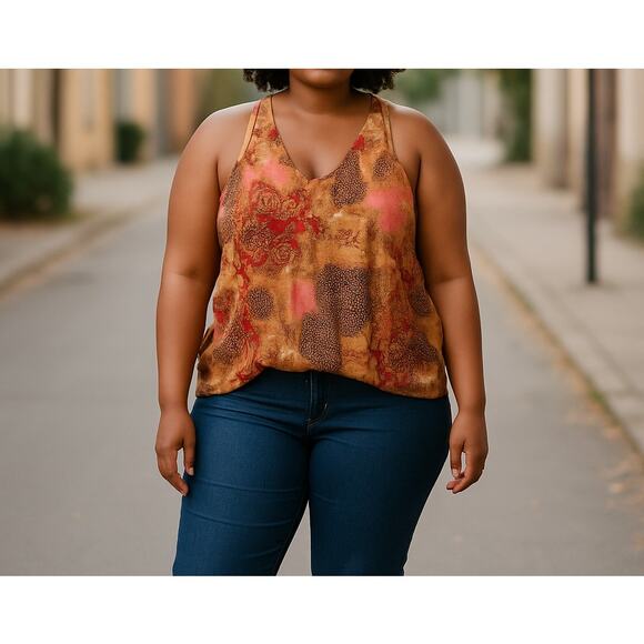 Lane Bryant silk blend racerback tank multi coral reef seashells leopard 22 NEW - Picture 1 of 11